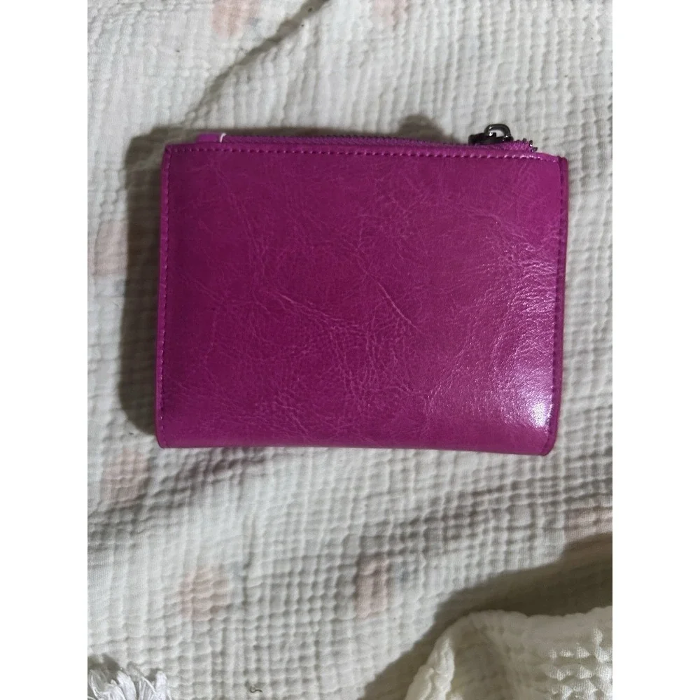 Bveyzi Women RFID Blocking‎ Security Double Zip-around  Phone Wallet Hot Pink